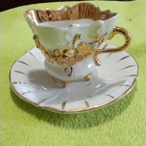 VTG DEMITASSE # TEACUP & SAUCER, Square With 4 Ft,  Gold painted,# 1498, #65